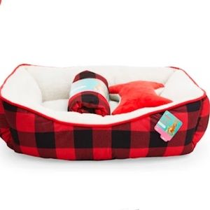 Red Check Me Out Pet Bed, Throw & Toy Gift Set, 24" L X 18" W X 7" H nwt